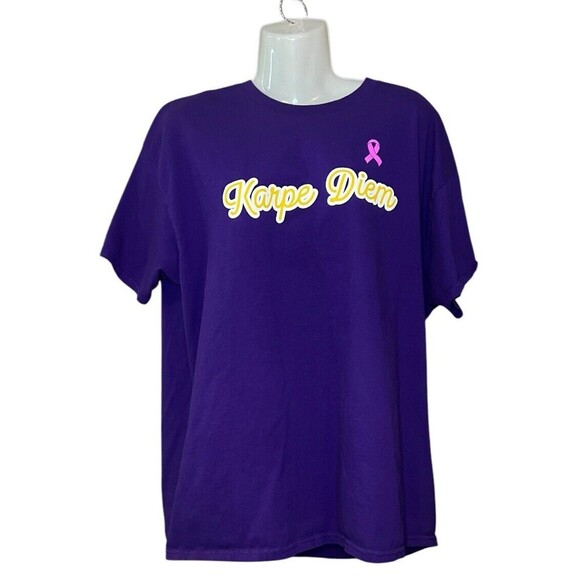 Karpe Diem Breast Cancer Support Unisex Size XL Graphic Short Sleeve Tee Purple - Picture 1 of 4